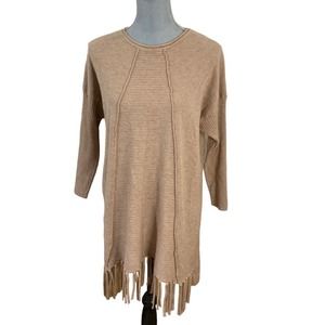 Top It Off Sweater Womens Size Small Medium Tan Pullover‎ Fringe Tassels Soft